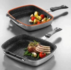 Herenthal Dubbele Grillpan - Ø 28 Cm - Koekenpan - Keramische Pan - Marmeren Coating Met Antiaanbaklaag - PFAS & PFOA Vrij - Pan - Grill - Vermindert Geur, Rook En Oliespatten - Zilver -Keuken Verkoop 1200x1195 5