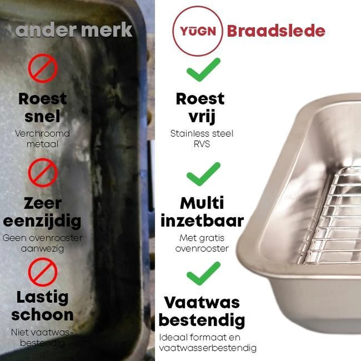 YUGN Braadslede Ovenschaal Braadslee Oven - Braadslede Met Rooster Voor Ovengerechten - Roestvrijstaal En 40x30x7CM - Cadeau Tip 8 YUGN Braadslede Ovenschaal Braadslee Oven - Braadslede Met Rooster Voor Ovengerechten - Roestvrijstaal En 40x30x7CM - Cadeau Tip - Afbeelding 6