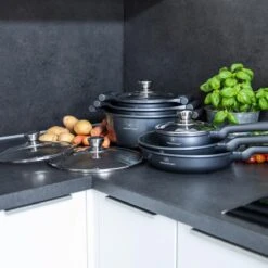Herenthal Pannenset Inductie - Luxe 10-Delige Pannenset - Kookpotten Voor Alle Warmtebronnen - Kookpan - Pan Inductie Met Glazen Deksels En Koudgrepen - Grijs -Keuken Verkoop 1200x1200 29