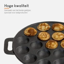 Ocina Poffertjespan – Combo Pack – 19 Poffertjes – Poffertjesmaker – Poffertjespan Inductie – Poffertjespan Electrisch – Gietijzeren Pan - Inclusief Doseerfles, Handvaten, 6x Poffertjesvorken En Invetkwast – Gratis Receptenboek -Keuken Verkoop 1200x1200 378