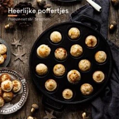 Ocina Poffertjespan – Combo Pack – 19 Poffertjes – Poffertjesmaker – Poffertjespan Inductie – Poffertjespan Electrisch – Gietijzeren Pan - Inclusief Doseerfles, Handvaten, 6x Poffertjesvorken En Invetkwast – Gratis Receptenboek -Keuken Verkoop 1200x1200 379