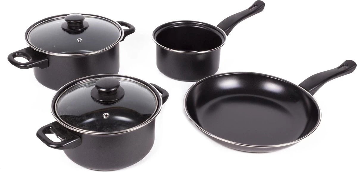 Benson Pannenset 6 Delig - Carbon Staal 0,8 Mm Met Glazen Deksels 3 Benson Pannenset 6 Delig - Carbon Staal 0,8 Mm Met Glazen Deksels