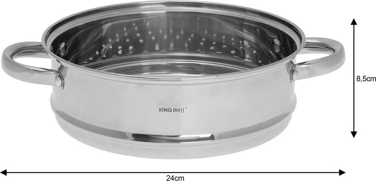 Kinghoff 1536 - Inzet Stoompan - Groentestomer - Vleesstomer - Ø24 X 8.5 Cm 4 Kinghoff 1536 - Inzet Stoompan - Groentestomer - Vleesstomer - Ø24 X 8.5 Cm - Afbeelding 2