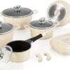 Royalty Line Pannenset - Pannenset Inductie - 15-Delig Koekenpannenset - Kookpotten - Koekenpannen - Pannen Met Glazen Deksels En Afneembare Koudgrepen - Voor Alle Warmtebronne - Oven-Ready - PFAS-Vrij - Crème -Keuken Verkoop 1200x624
