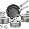 Swiss Pro+ | Set 14 Delige Pannenset | Inductie - Pannensets - Glazen Deksel - Met Afneembare Handgreep - Marmeren Interieur -PFAS-vrij | Grey / Silver -Keuken Verkoop 1200x727 1