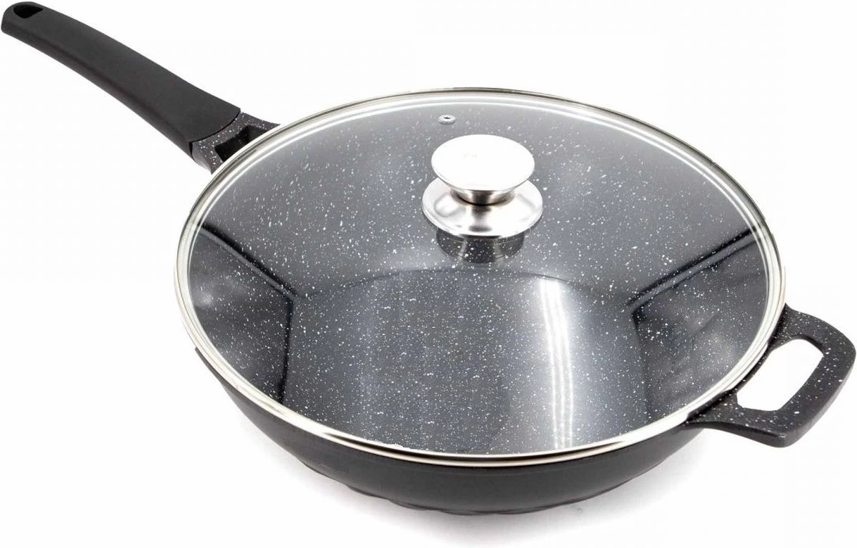 Cheffinger Wokpan Met Deksel - 32cm - Zwart - Pan - Keukenaccessoires 6 Cheffinger Wokpan Met Deksel - 32cm - Zwart - Pan - Keukenaccessoires - Afbeelding 4
